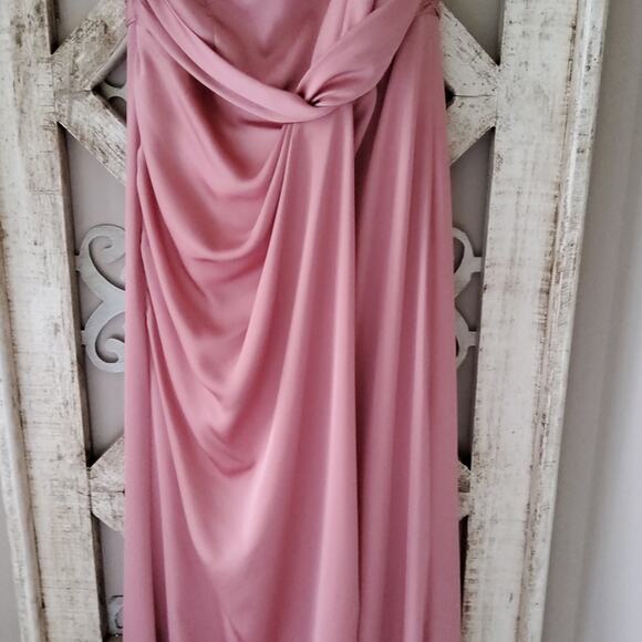 Vivian Diamond Dressy Collection One-Shoulder Satin Gown Knotted Bodice Rose - Picture 7 of 13